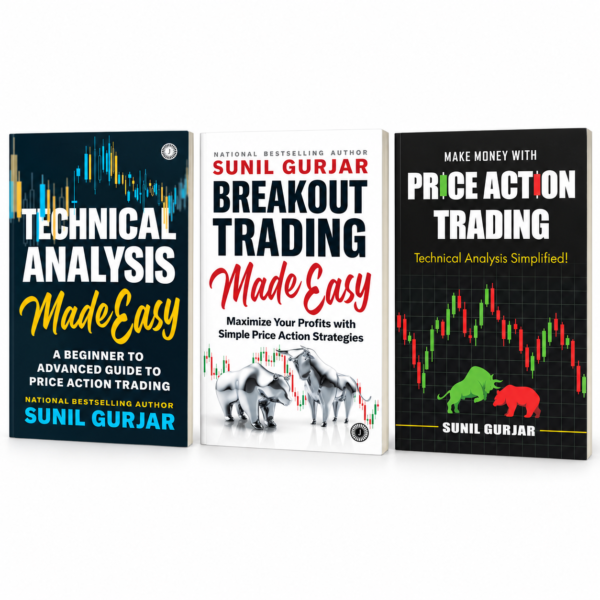 3-book trading bundle featuring Technical Analysis, Breakout Trading, and Price Action Trading books by Sunil Gurjar